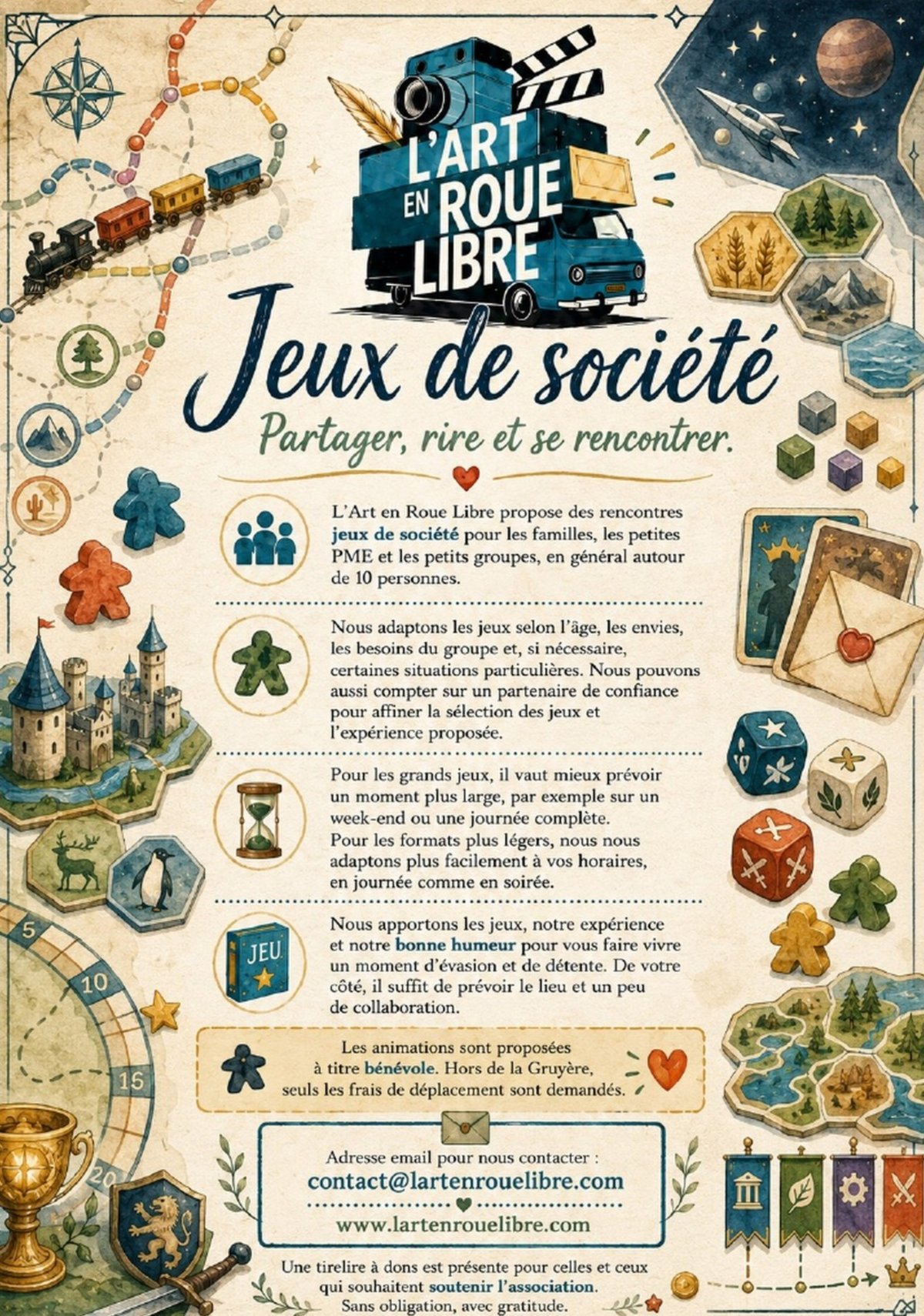Flyer Rencontres jeux de société - L’Art en Roue Libre